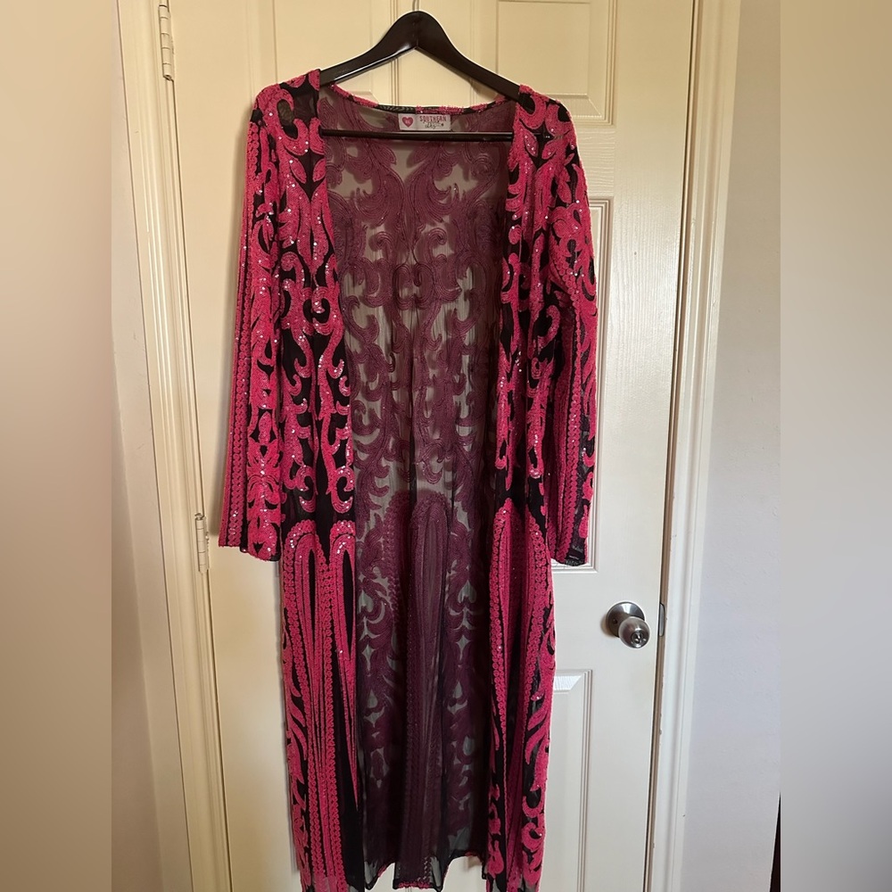 Hot Pink and Black sequin duster